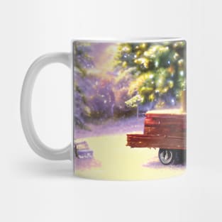 Vintage Christmas Truck on Board in Snow Mug